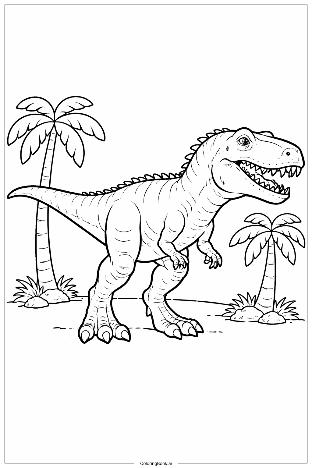  Giganotosaurus unter Palmen Ausmalseite 