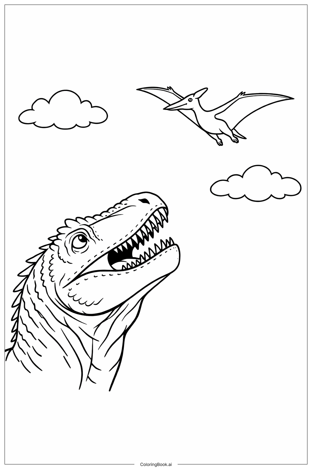  Page de coloriage Giganotosaurus avec ptérosaure volant 