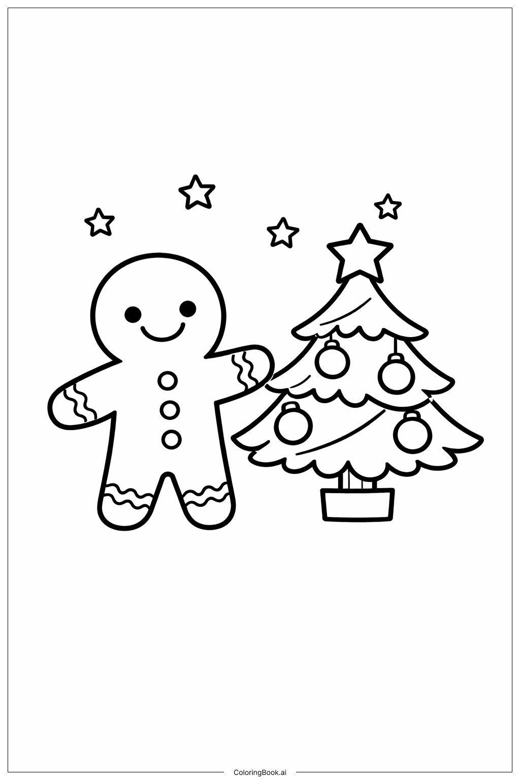  Página para colorear de Hombre de jengibre y árbol de Navidad 