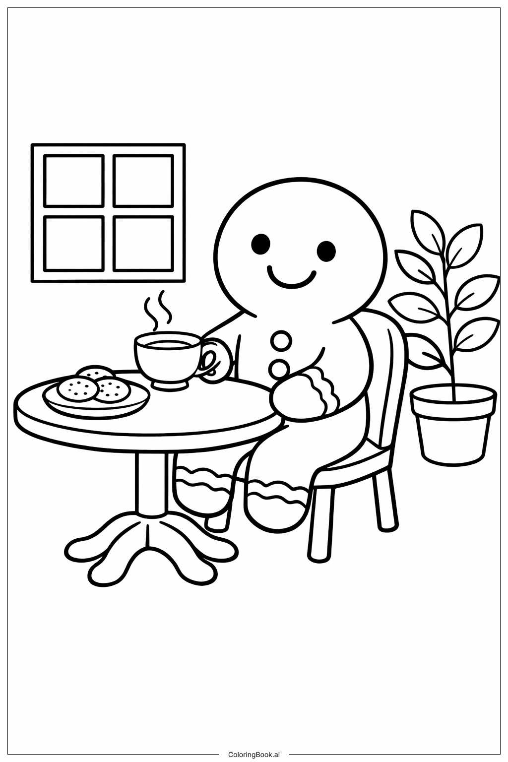  Página para colorear de Hombre de jengibre en la fiesta de té 