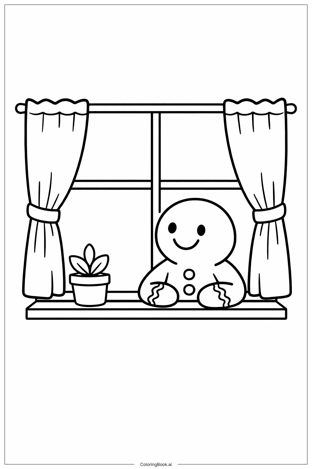  Página para colorear de Hombre de Jengibre en la Ventana 