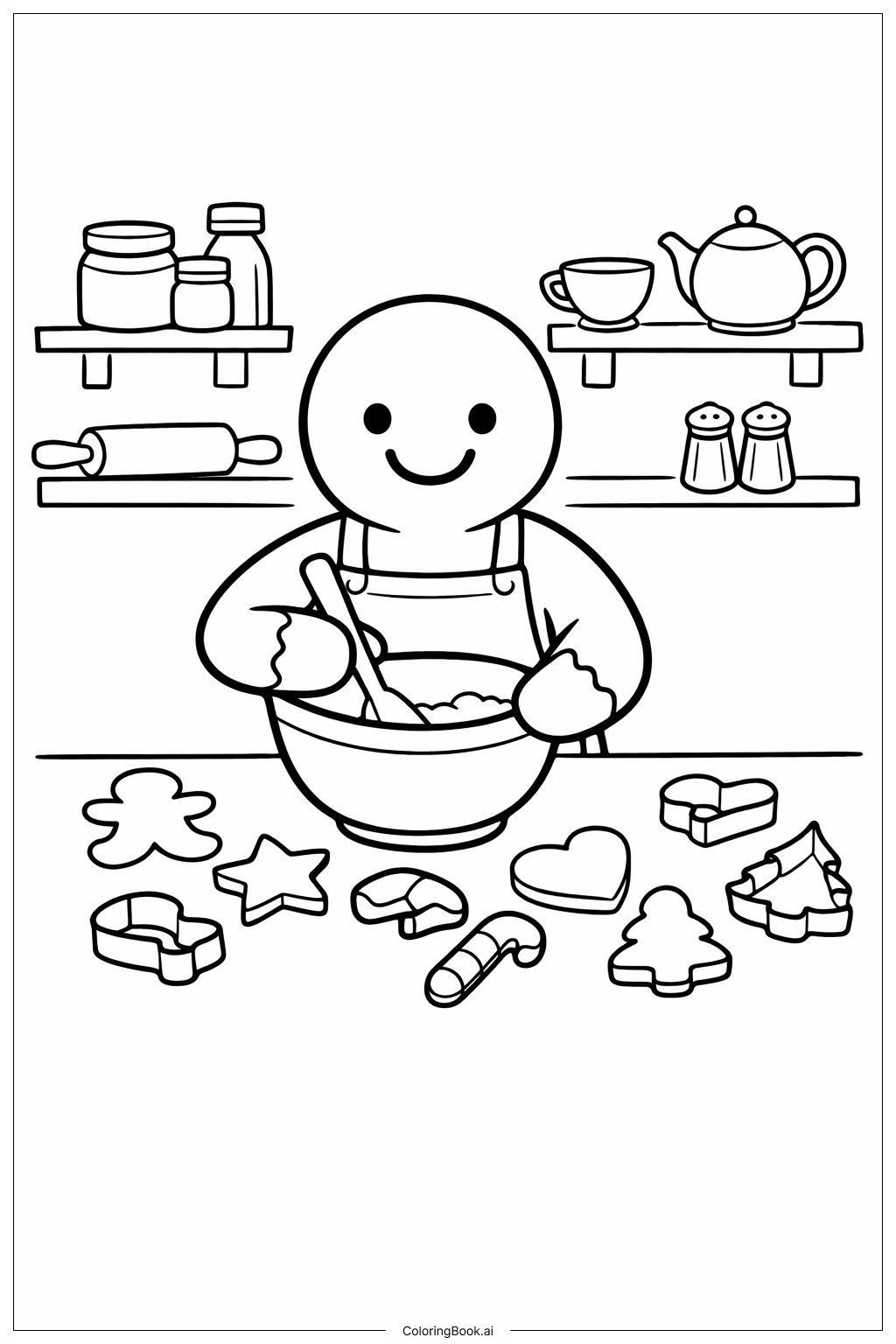  Página para colorear de Hombre de Jengibre Horneando Galletas 