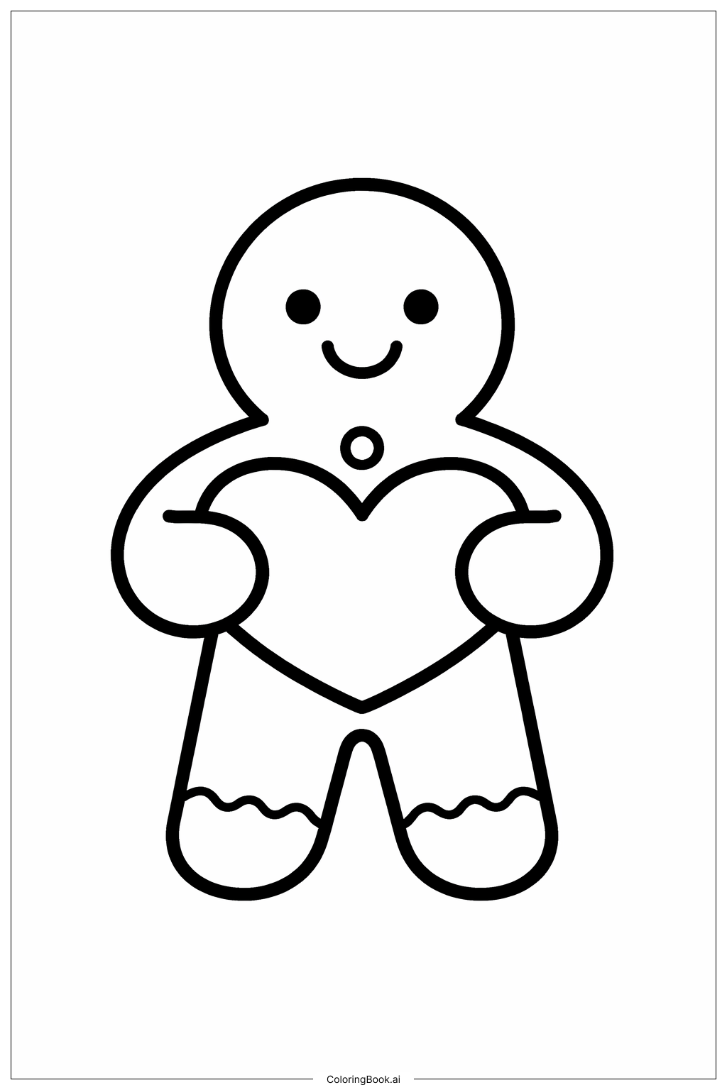  Página para colorear de Hombre de jengibre sosteniendo un corazón 