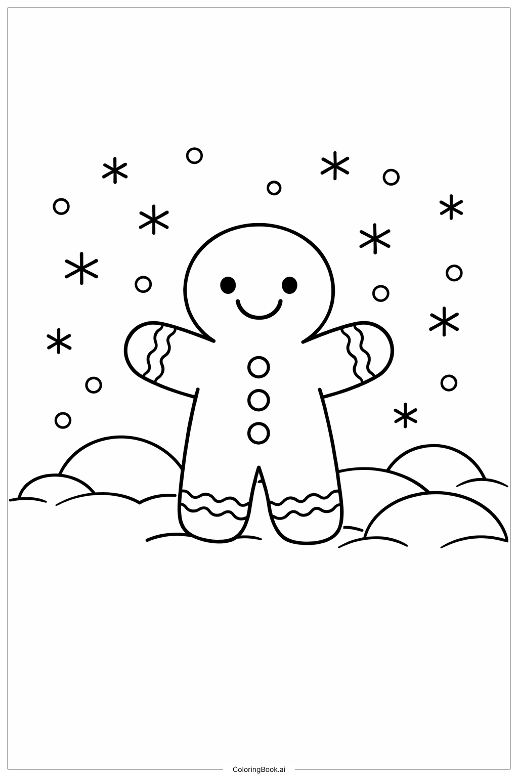  Página para colorear de Hombre de jengibre en escena nevada 