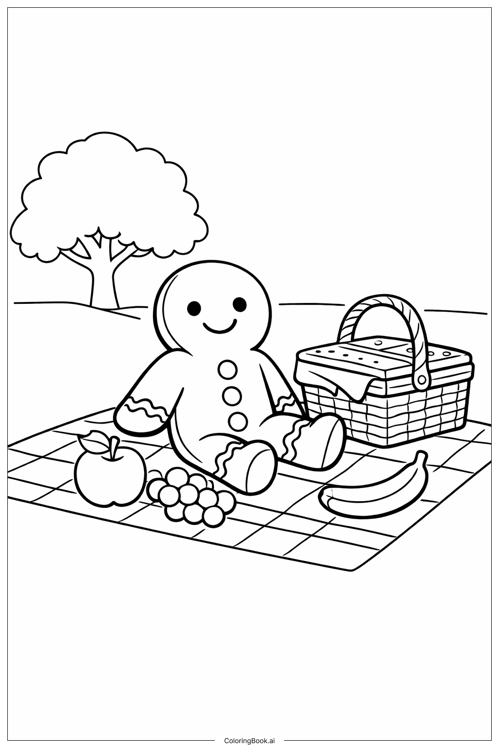  Página para colorear de Hombre de Jengibre en Picnic 