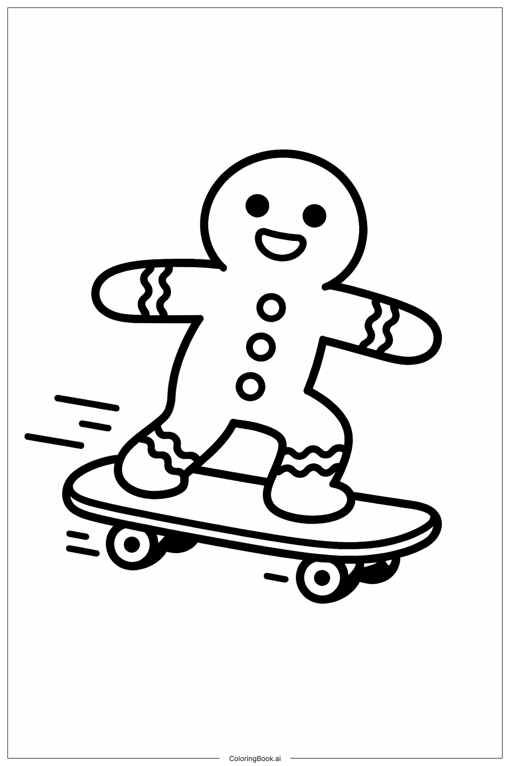  Página para colorear de Hombre de Jengibre en Patineta 