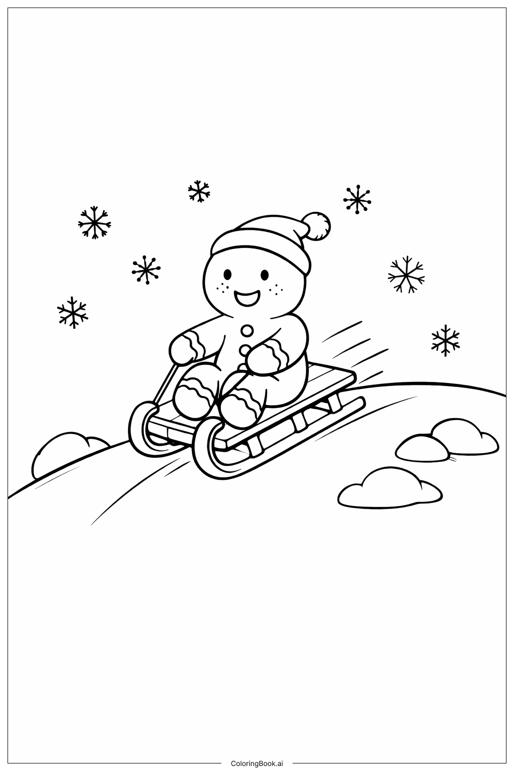  Página para colorear de Hombre de jengibre en trineo 