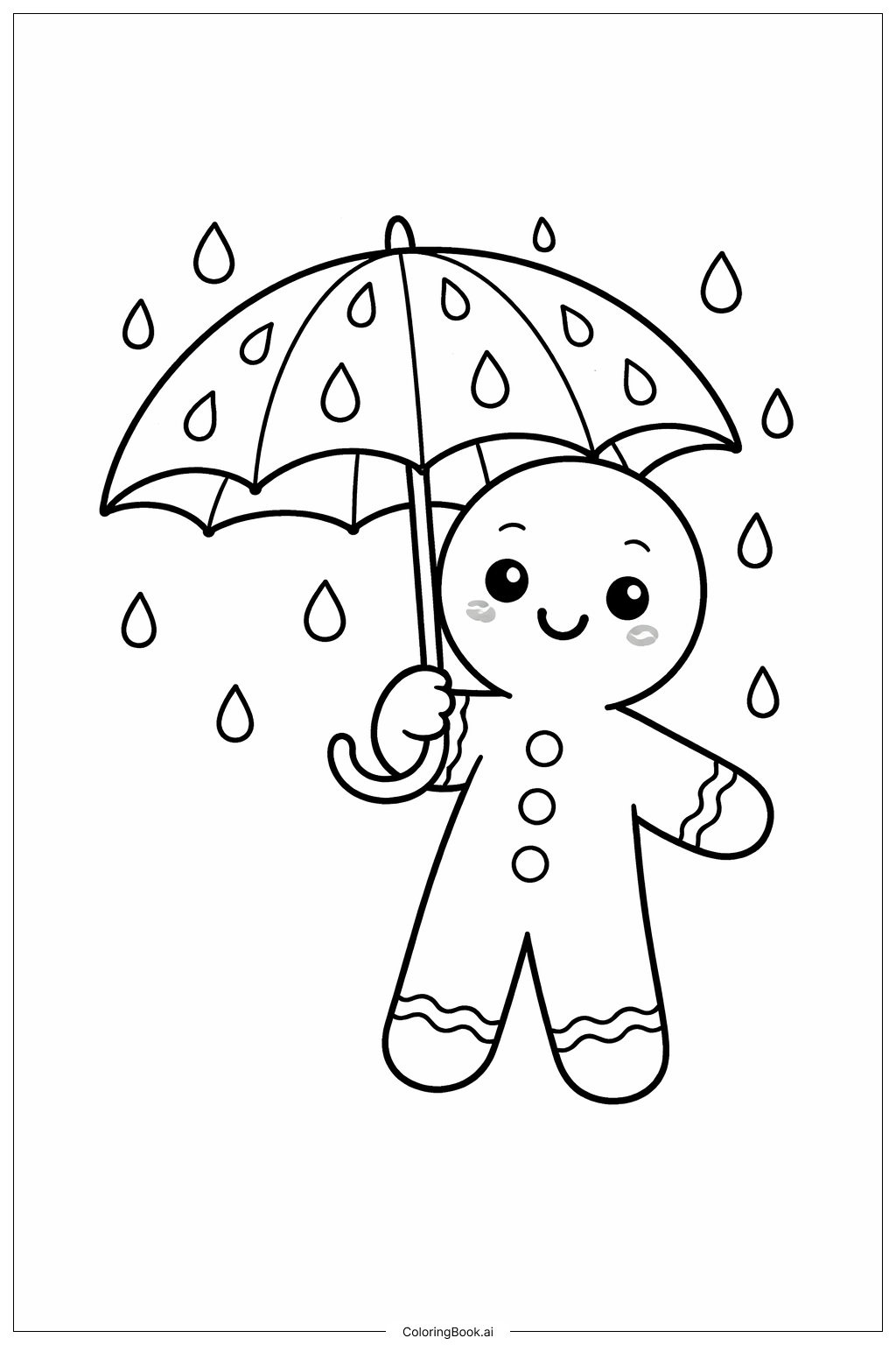  Página para colorear de Hombre de Jengibre Bajo el Paraguas 