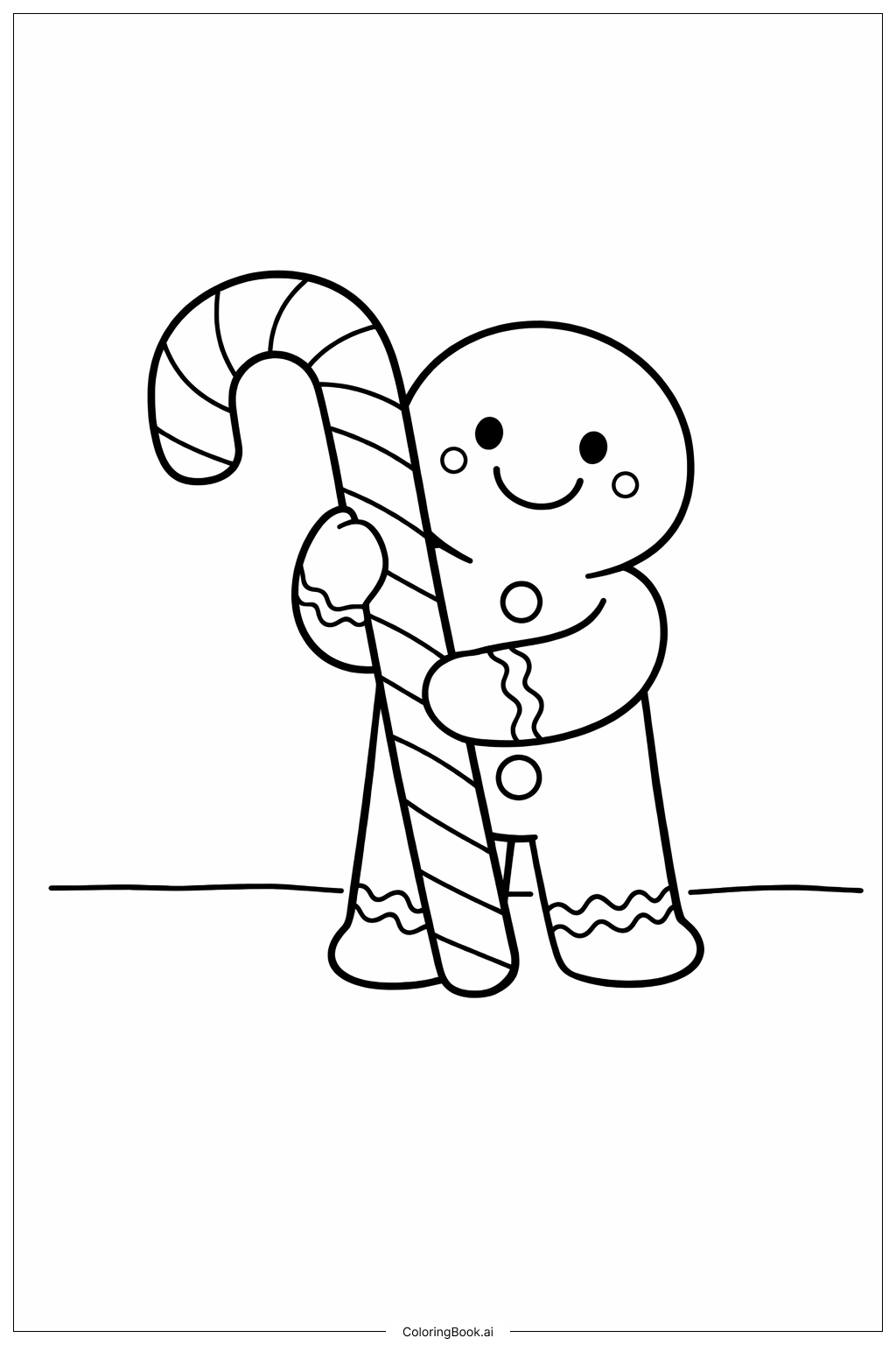  Página para colorear de Hombre de Jengibre con Bastón de Caramelo 