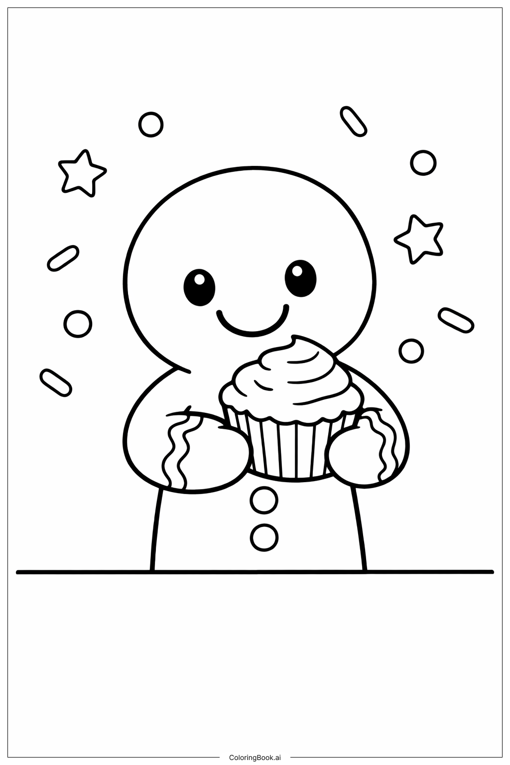  Página para colorear de Hombre de Jengibre con Cupcake 