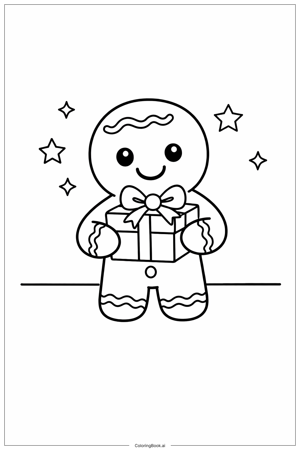  Página para colorear de Hombre de Jengibre con Regalo 