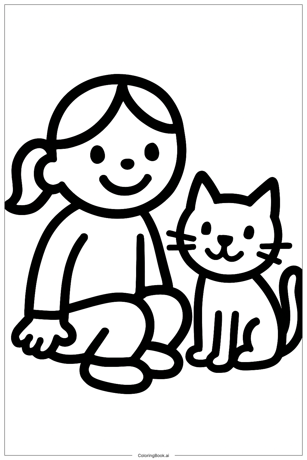  Girl And Cat Coloring Page 