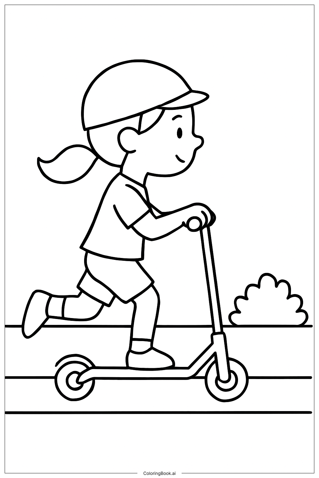  Girl Riding Scooter Coloring Page 