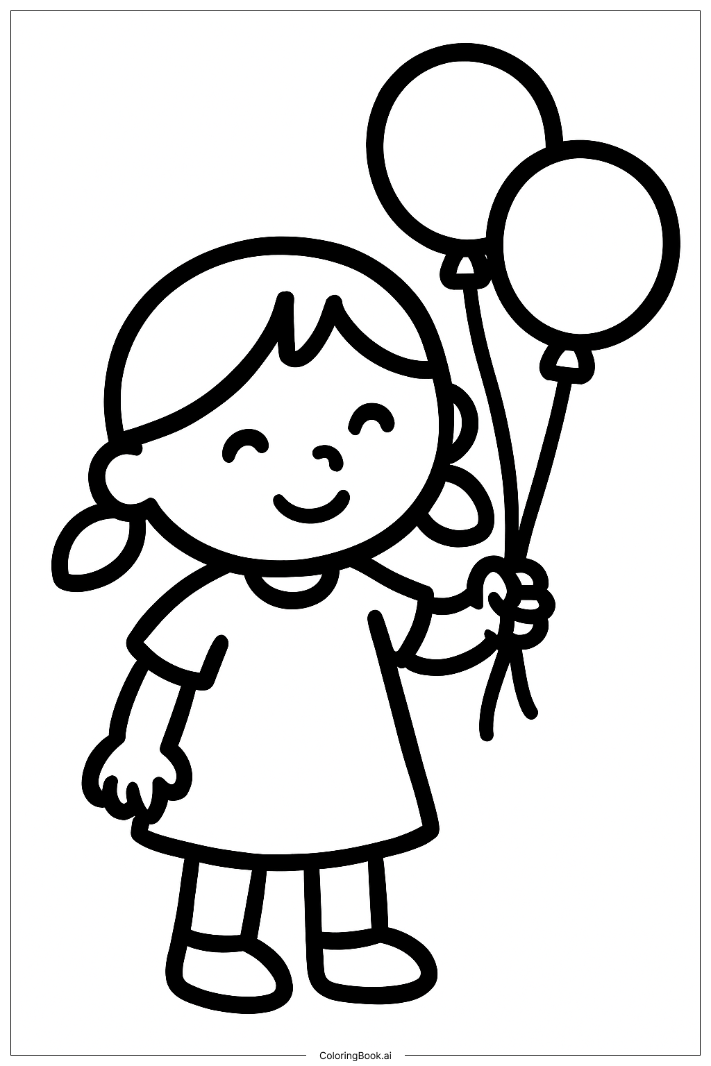  風船の花束を持った女の子の塗り絵ページ 