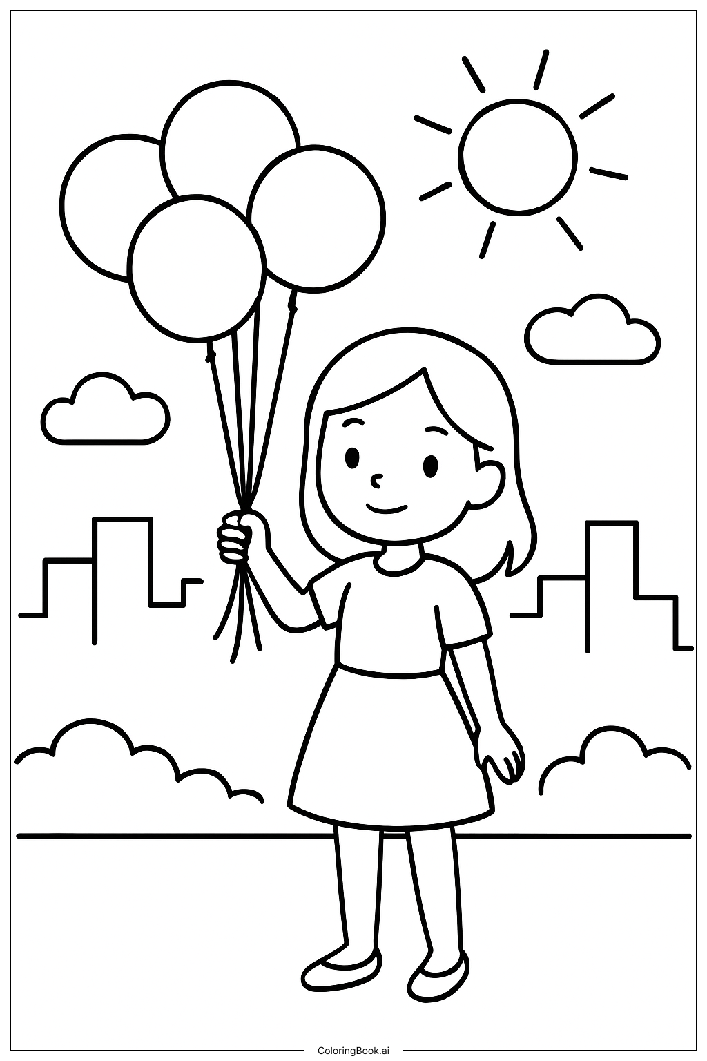  Girl With Balloons Coloring Page 
