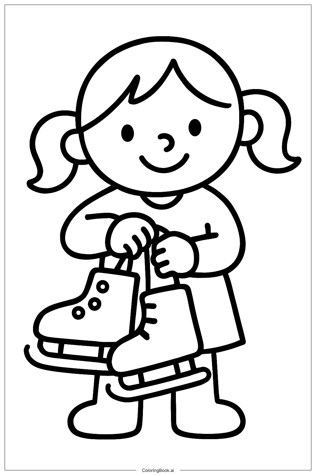 Página de Colorir Menina com Patins de Gelo (PDF \u0026 PNG Imprimíveis Grátis), image size:1024x1536