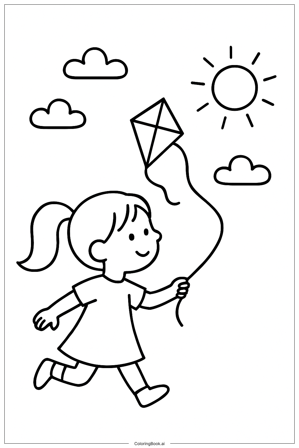  Girl With Kite Coloring Page 