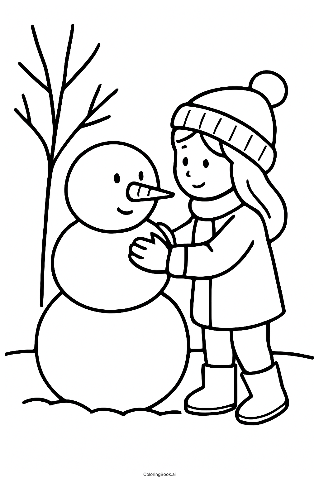  Girl With Snowman Coloring Page 