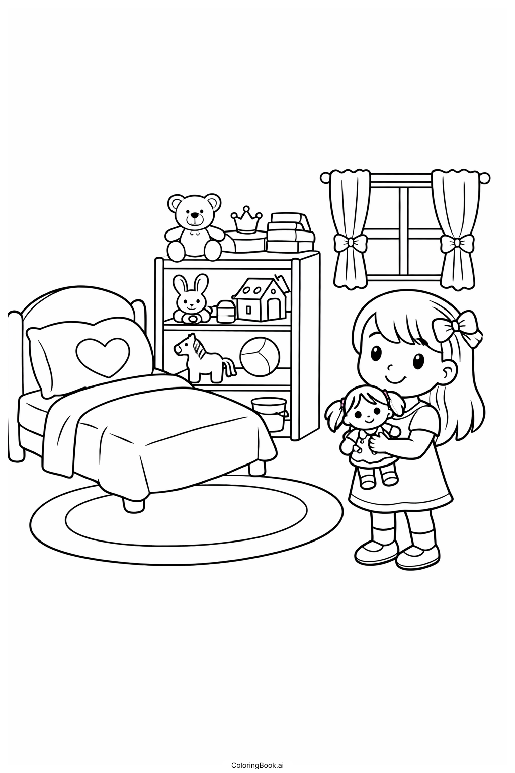  女生卧室场景填色页 