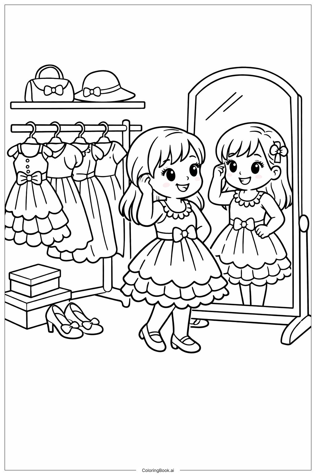  女孩连衣裙精品店填色页 