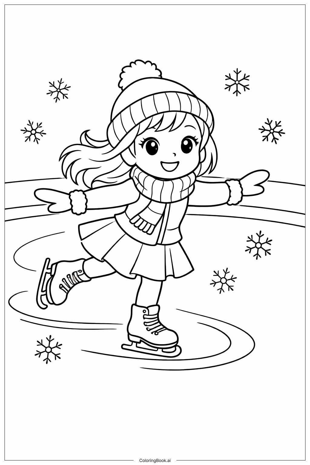  女孩滑冰填色页 