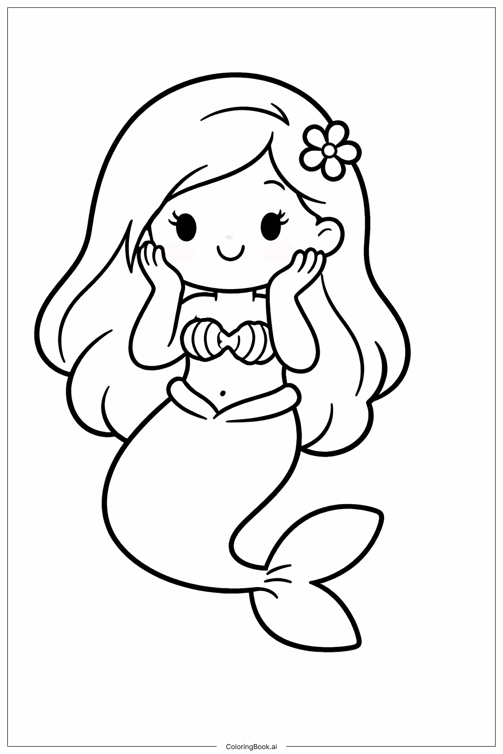  女孩美人鱼姿势填色页 