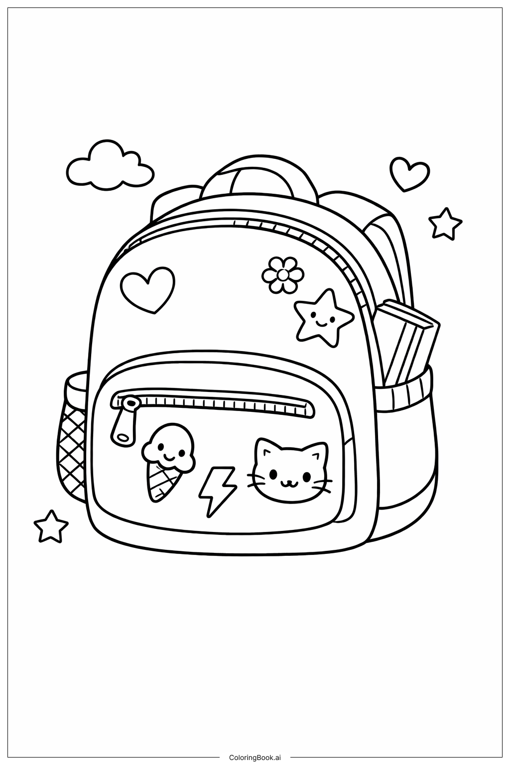  女孩风格的校园背包填色页 