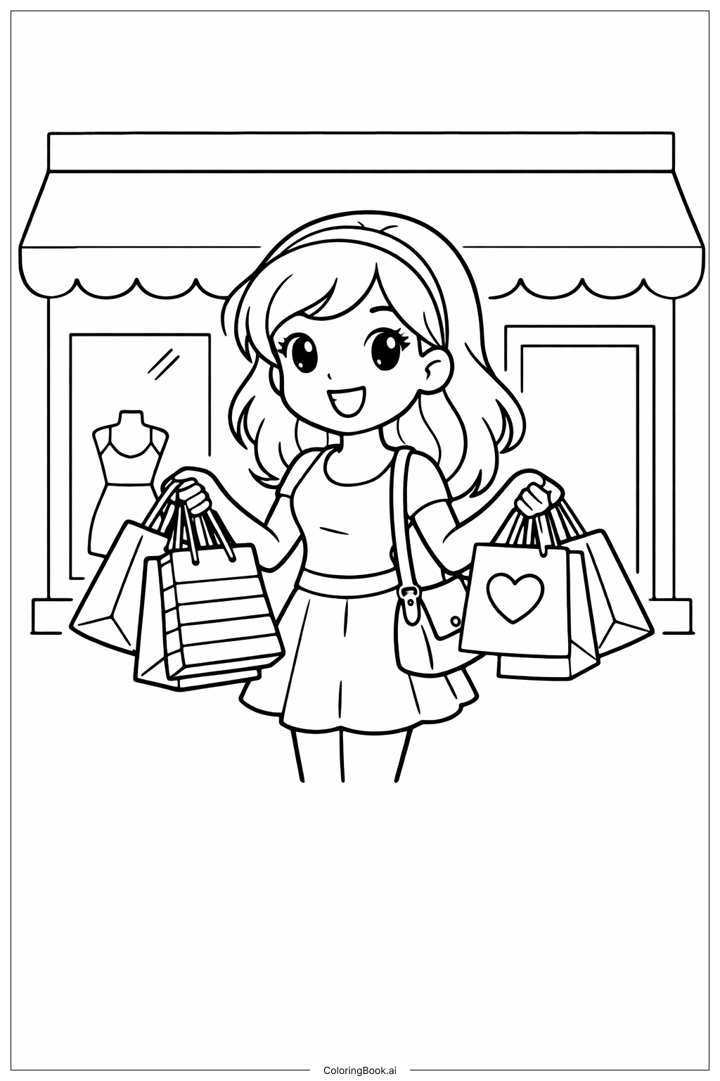  少女购物之旅填色页 