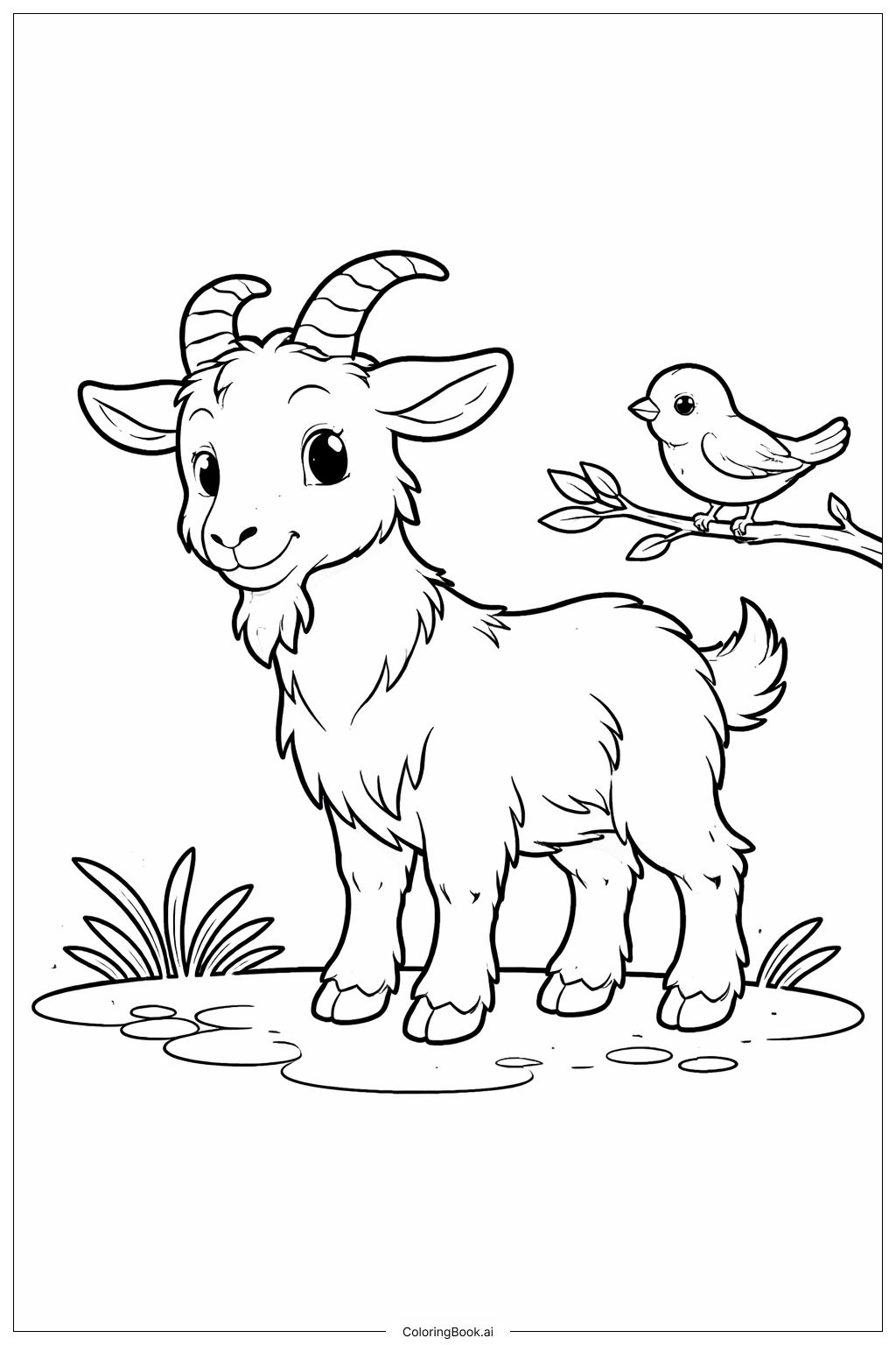  Página para colorear de Amigo Cabra y Pájaro 