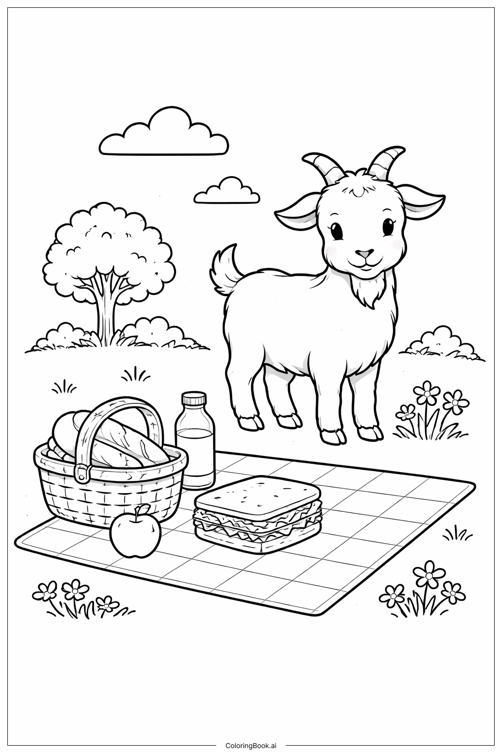  Página para colorear de Cabra en el picnic 