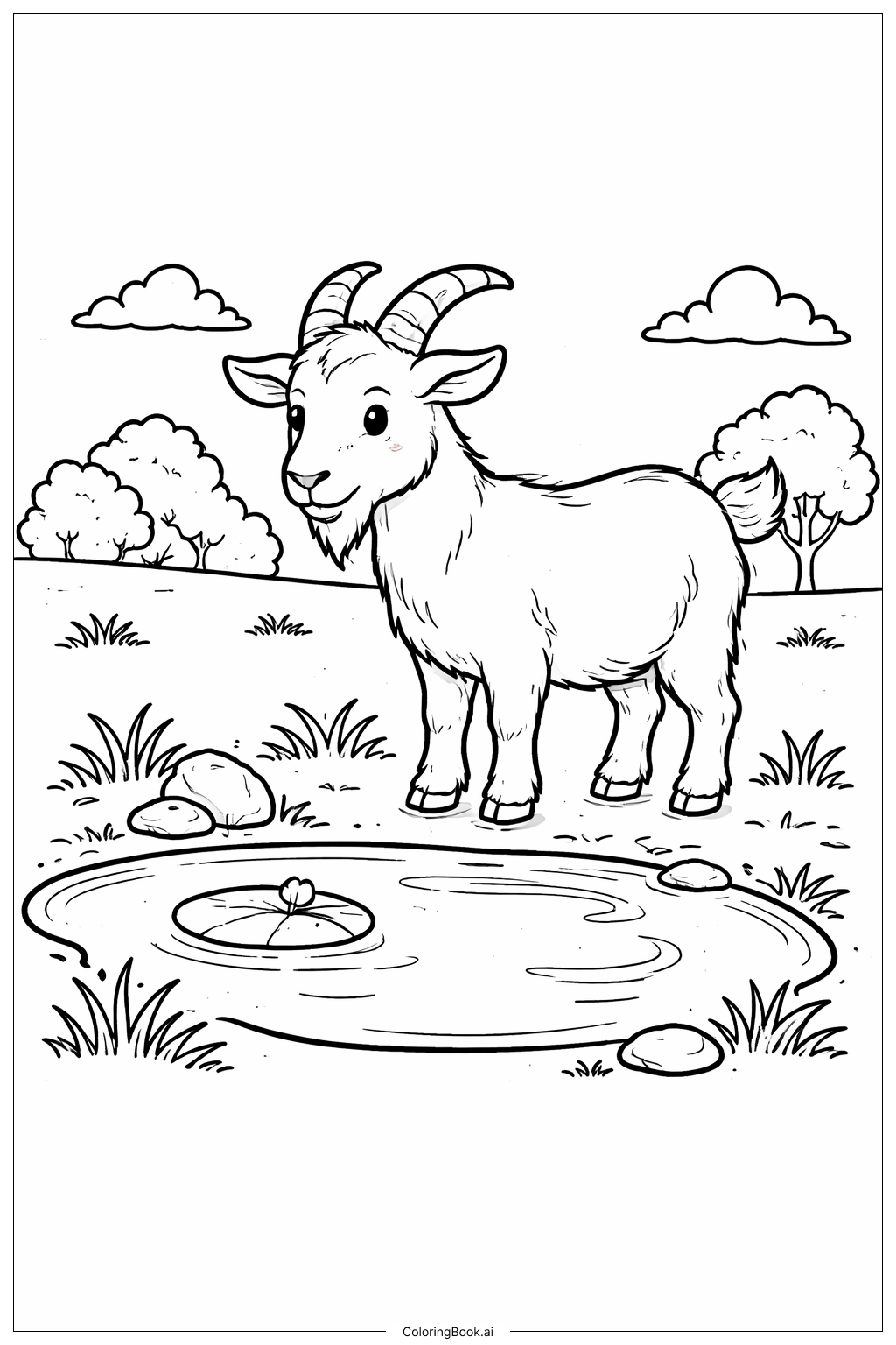  Página para colorear de Cabra Junto al Estanque 