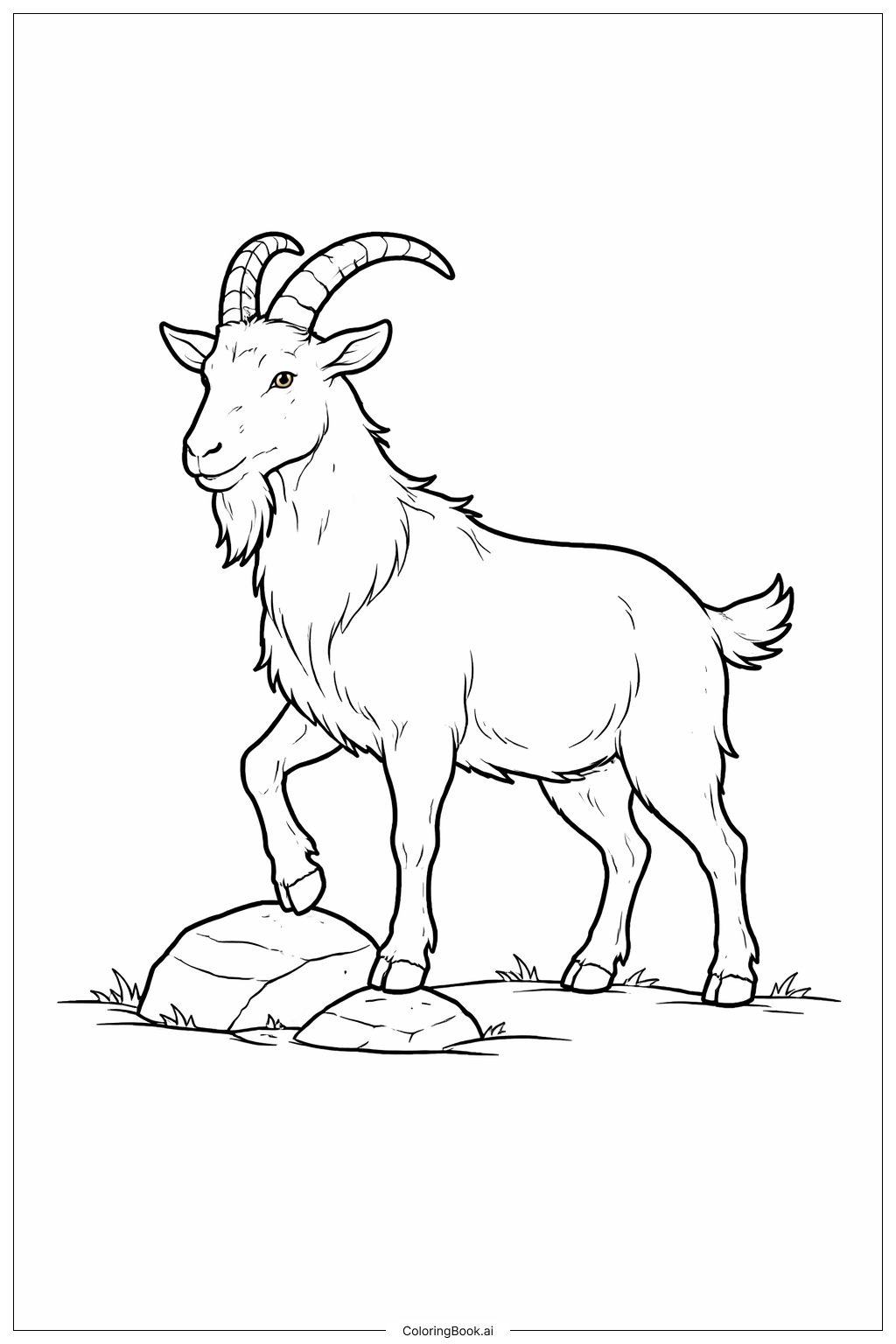  Página para colorear de Cabra escalando una piedra pequeña 