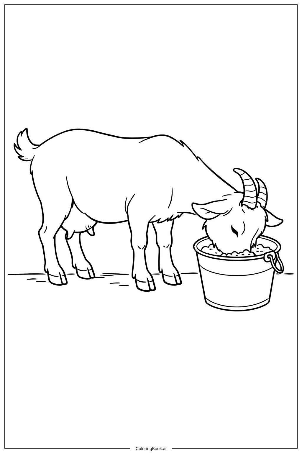  Página para colorear de Cabra comiendo de un cubo 