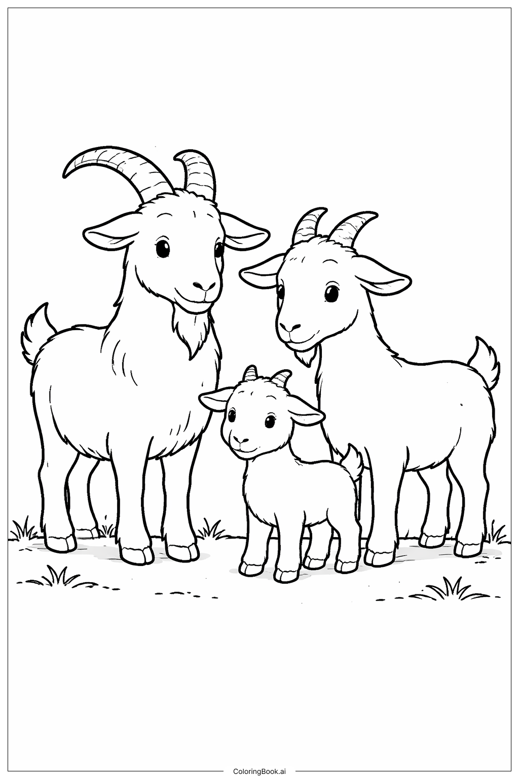  Página para colorear de Grupo Familiar de Cabras 