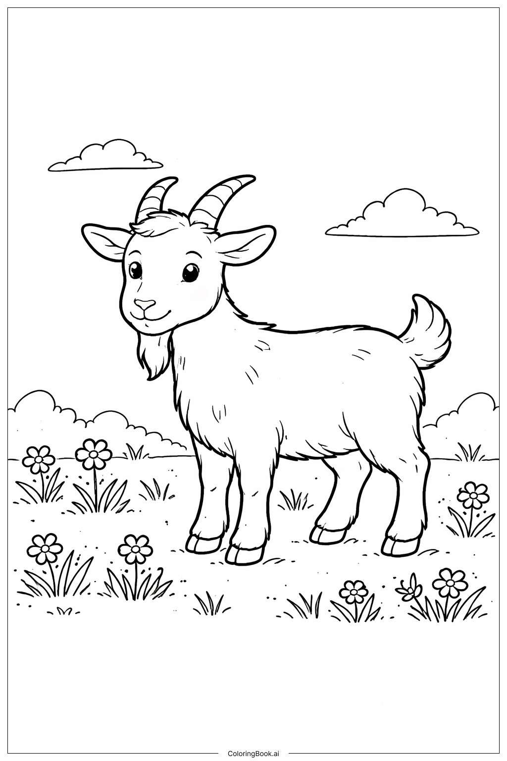  Página para colorear de Cabra en el Campo de Flores 