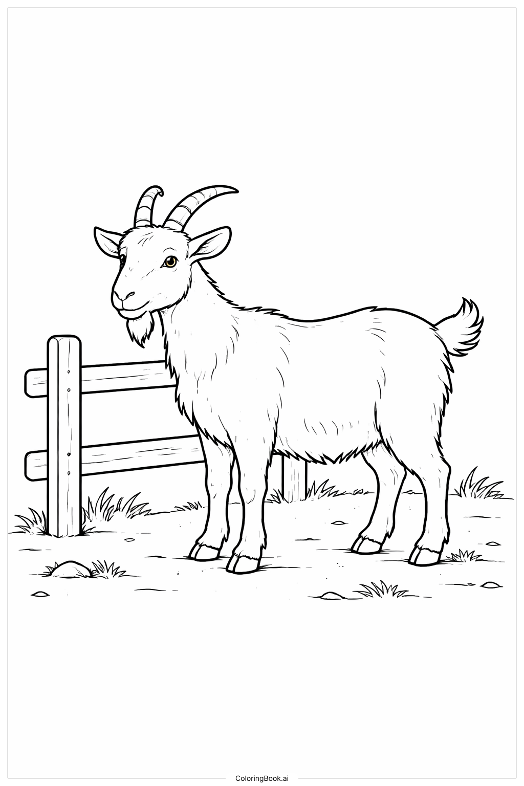  Página para colorear de Cabra Cerca de la Cerca de Madera 