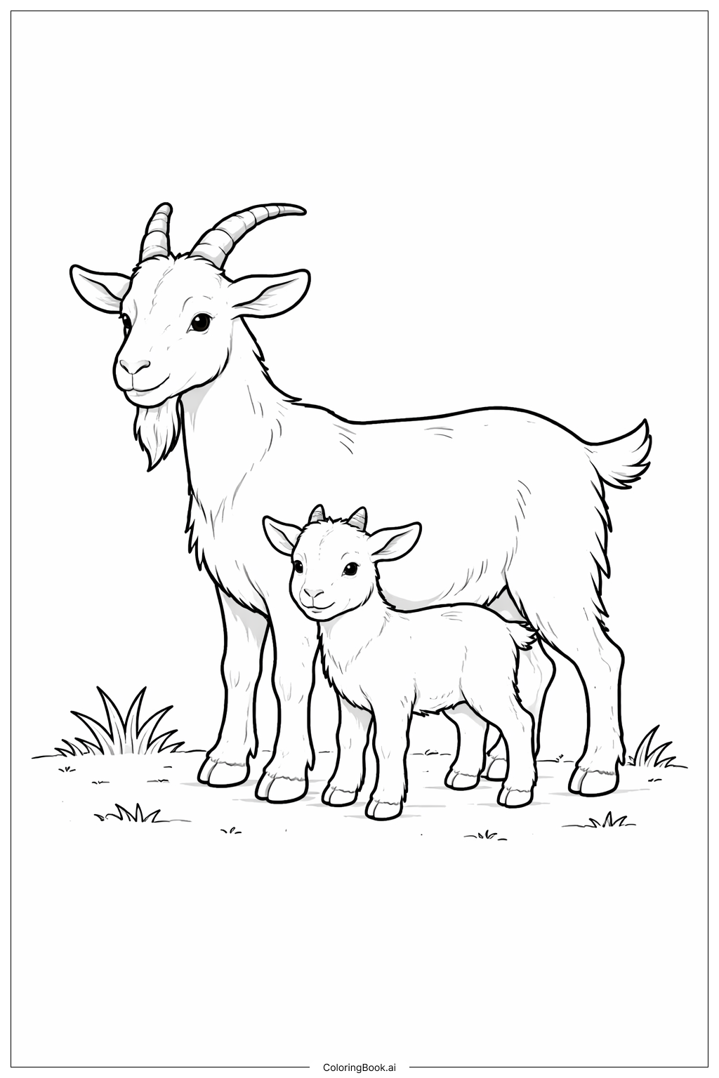  Página para colorear de Cabra con cabrito 