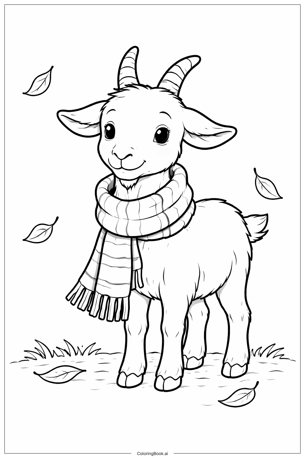  Página para colorear de Cabra con bufanda 
