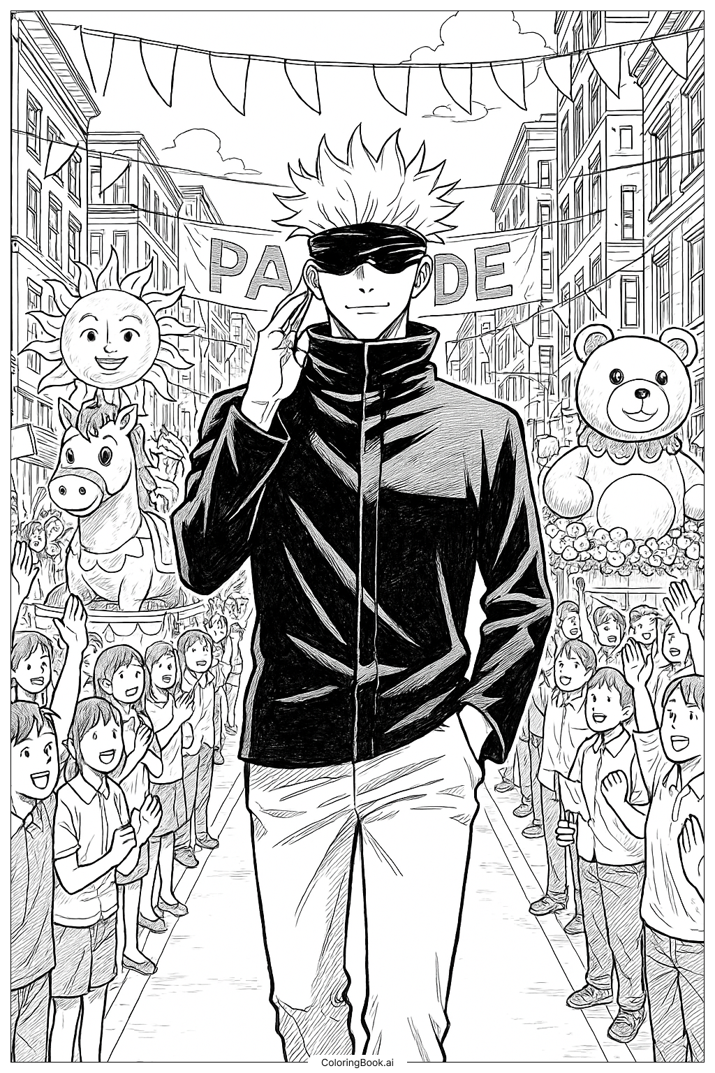  五条在节日游行中填色页 