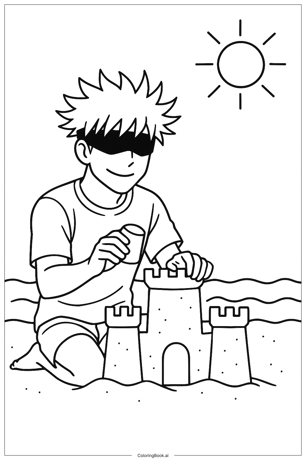  悟空在海滩填色页 