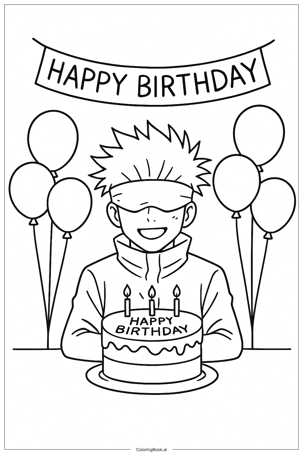 Gojo Birthday Party Coloring Page (Free PDF&PNG Printable)