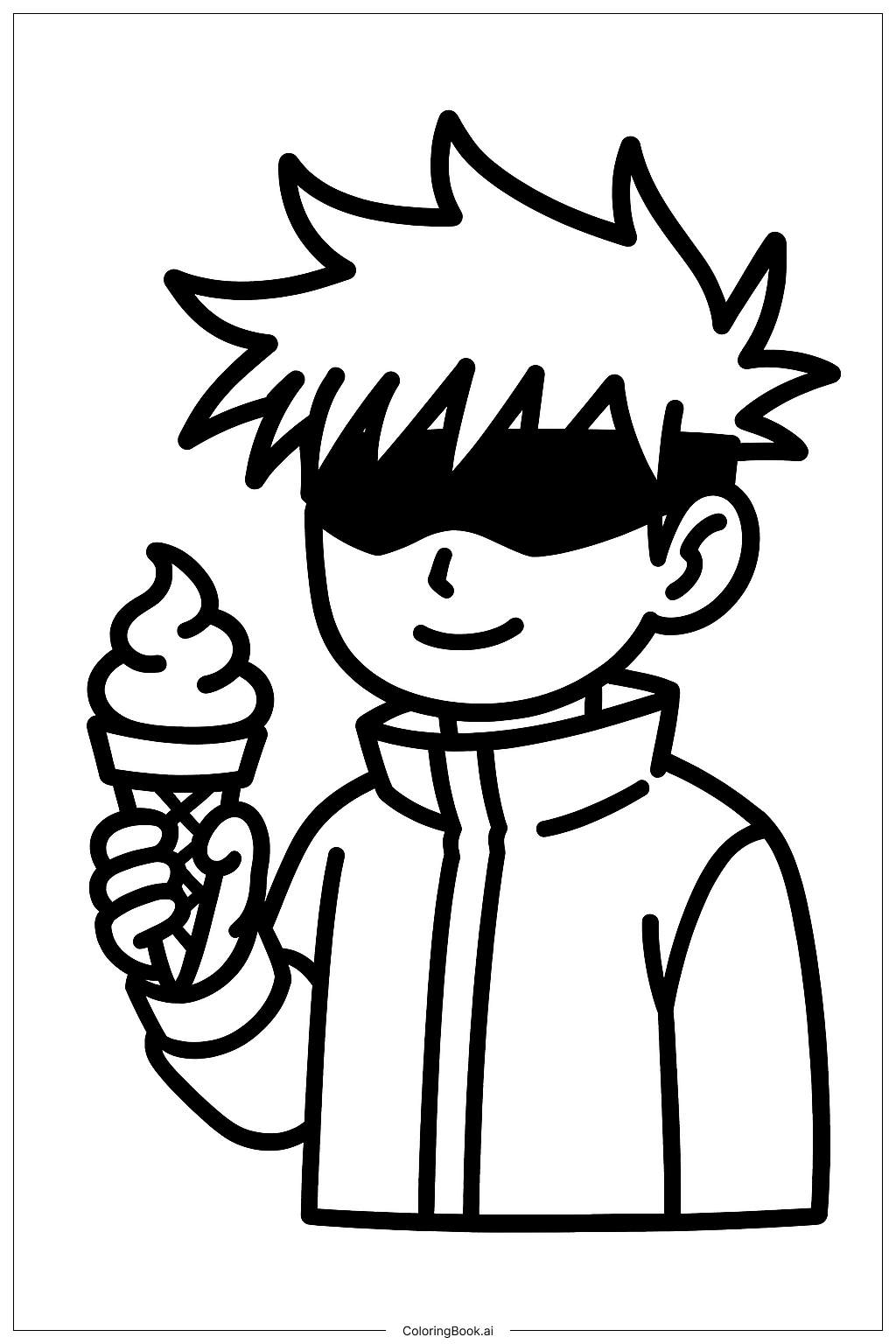 Gojo Eating Ice Cream Coloring Page (Free PDF&PNG Printable)
