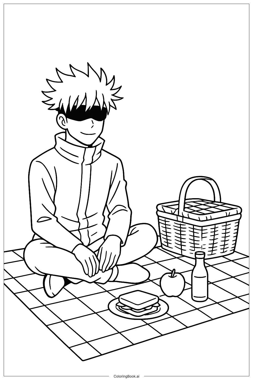  五条悠闲野餐填色页 