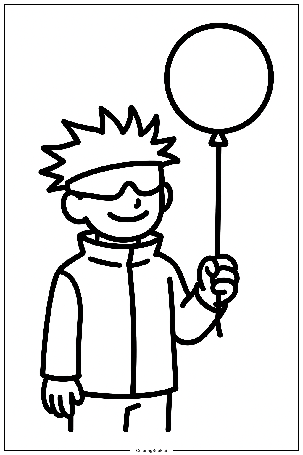  五条拿气球填色页 