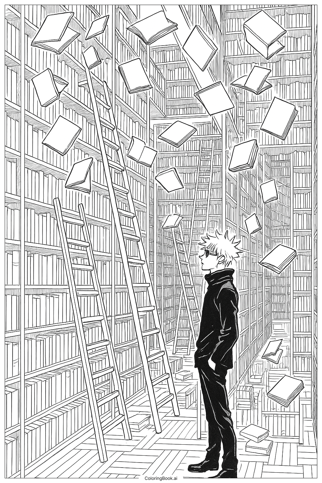  五条在魔法图书馆填色页 