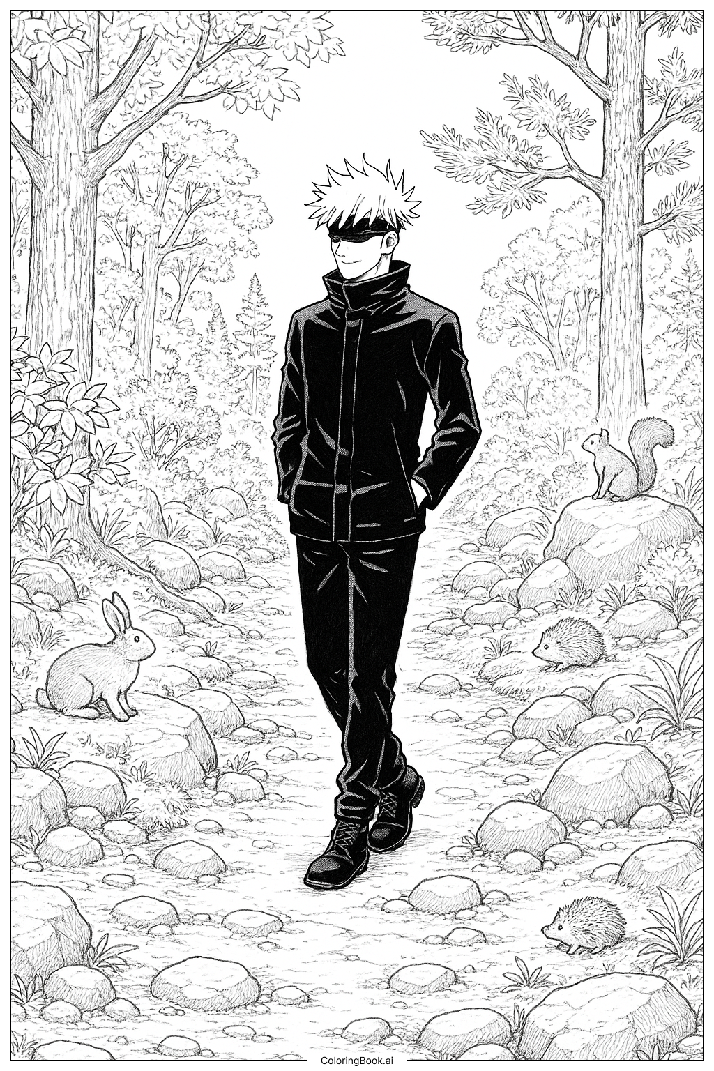  五条森林冒险填色页 