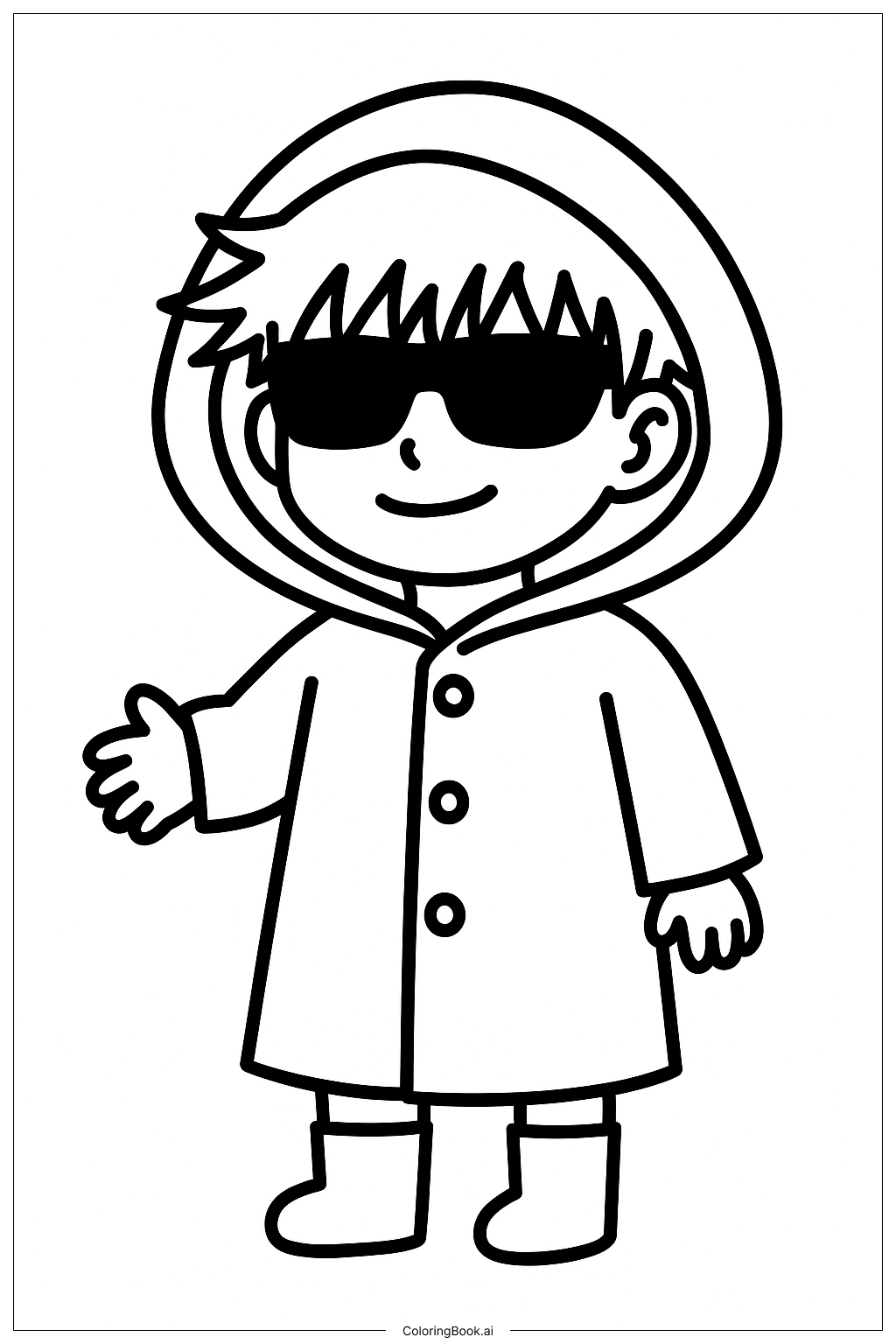  穿雨衣的五条填色页 