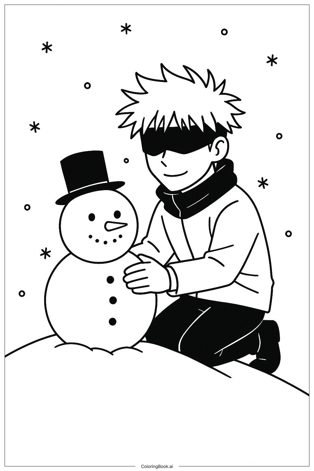  雪中悟空与雪人填色页 