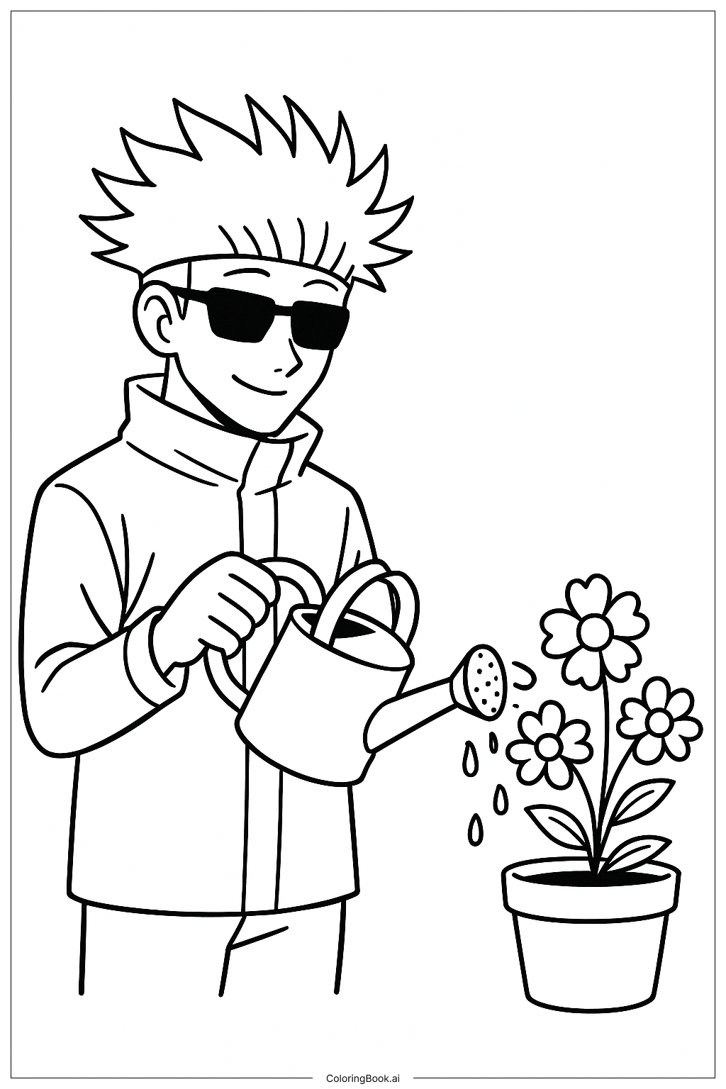  五条在花园里填色页 