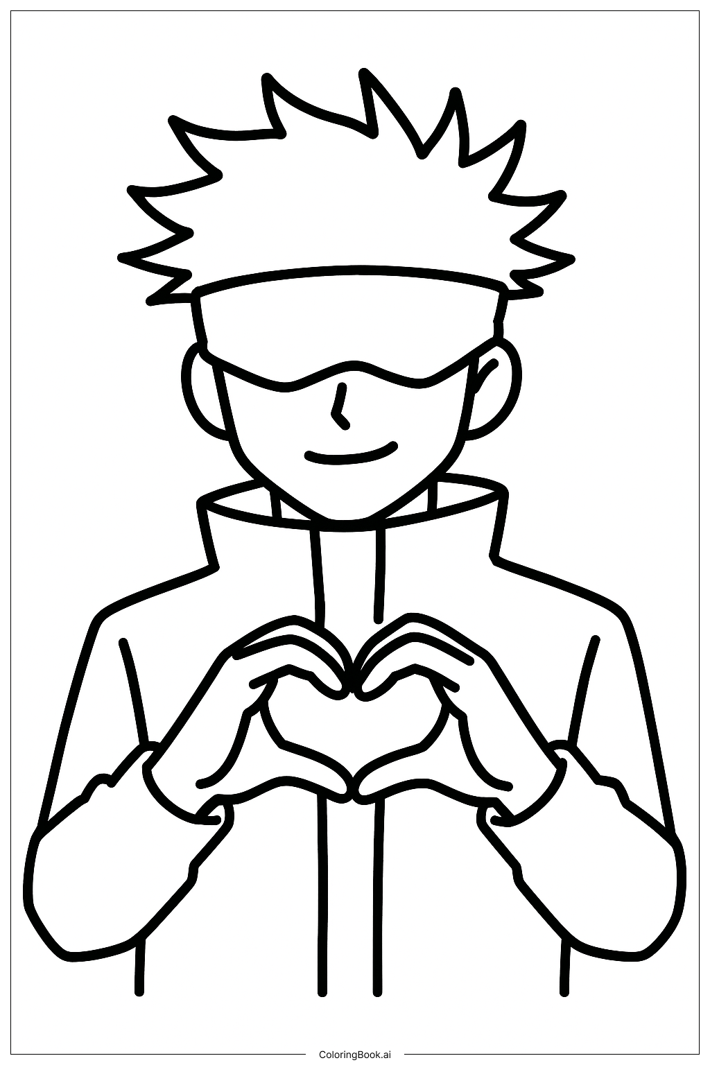  五条做心形手势填色页 